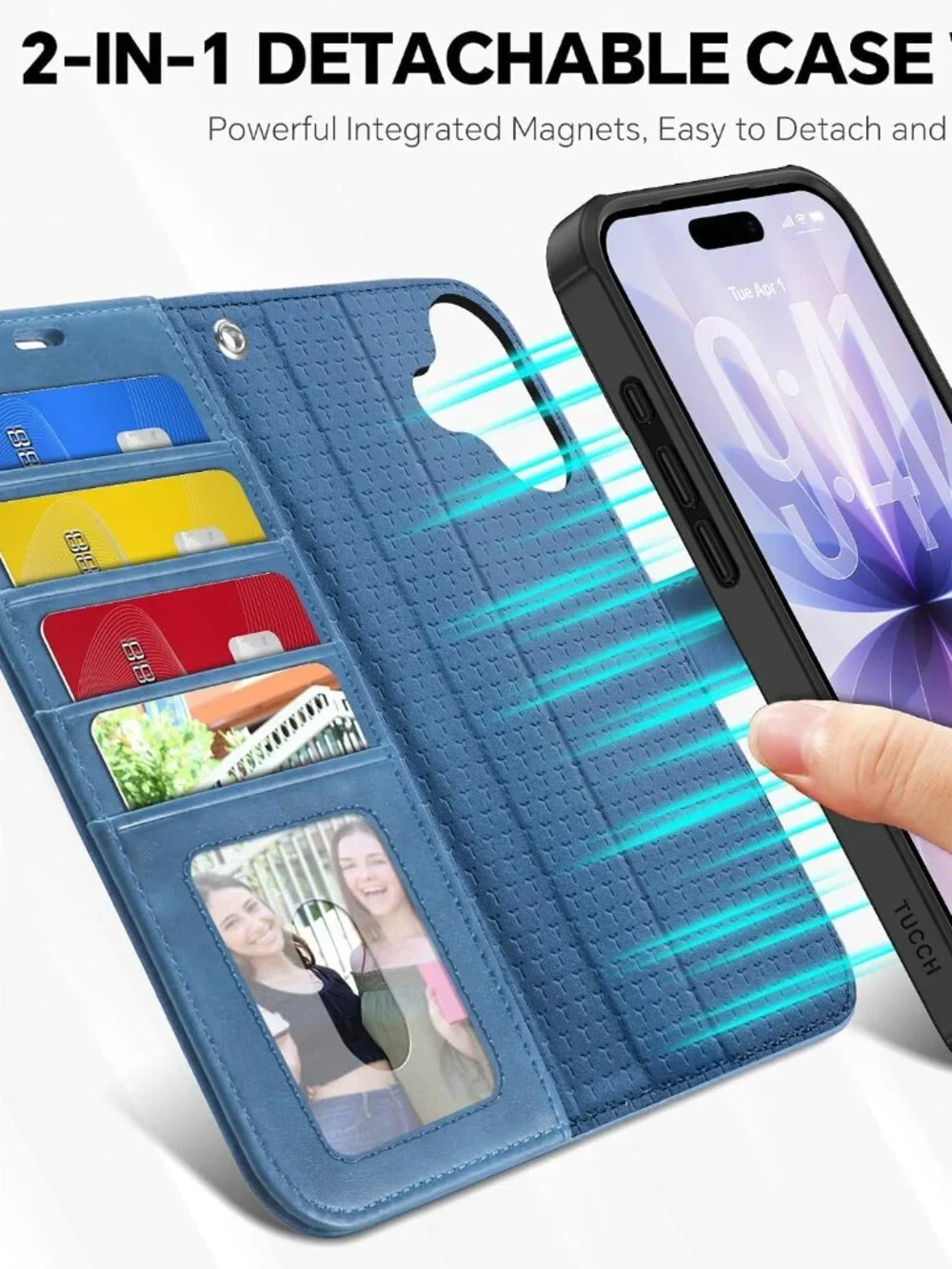 iPhone 17 Detachable Wallet Case RFID 4 Card MagSafe Light Blue